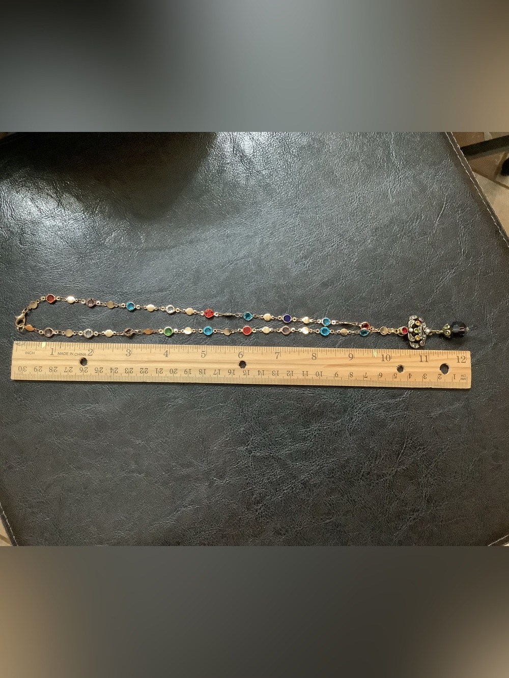 Heidi Daus Inspired Gold-Tone Multicolor Crystal Necklace With Teardrop Pendant - Picture 6 of 7